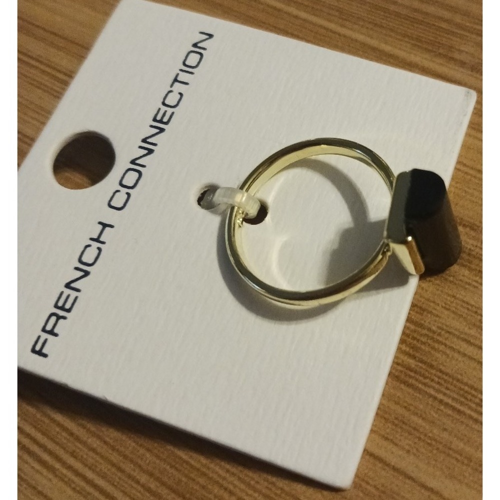NEW French Connection Simple Gold Black Bar Minimalist Ring, Adjustable - Picture 3 of 5